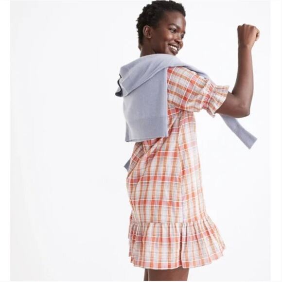 Madewell Plaid Ruffle-Sleeve Popover Mini Dress - Picture 2 of 7